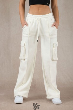 Dámské Legíny YoungLA Cargo Fleece Joggers Bílé | 758461HWF