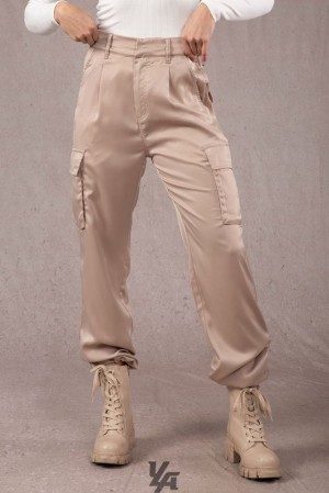 Dámské Legíny YoungLA Gloria Satin Cargo Hnědožlutý | 504839HDQ