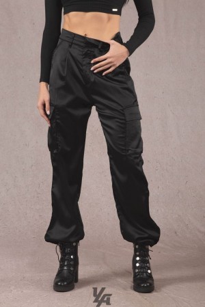 Dámské Legíny YoungLA Gloria Satin Cargo Černé | 657014IDT