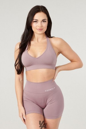 Dámské Sportovní Podprsenka YoungLA Core Seamless Halter Sports Bra Fialové | 536892AEF