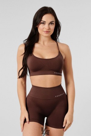 Dámské Sportovní Podprsenka YoungLA Core Seamless Scoop Neck Bra Hnědé | 560421VKT