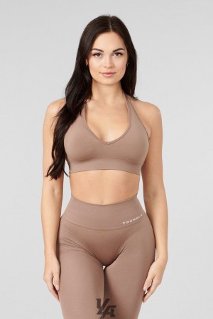Dámské Sportovní Podprsenka YoungLA Core Seamless Halter Sports Bra Hnědé | 835240URA