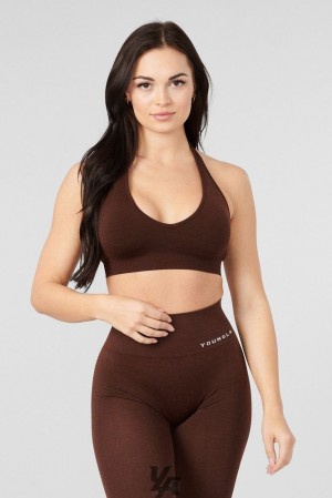 Dámské Sportovní Podprsenka YoungLA Core Seamless Halter Sports Bra Hnědé | 130827UGQ
