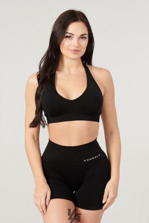 Dámské Sportovní Podprsenka YoungLA Core Seamless Halter Sports Bra Černé | 310625RLE