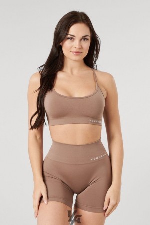 Dámské Sportovní Podprsenka YoungLA Core Seamless Scoop Neck Bra Hnědé | 364925RCE