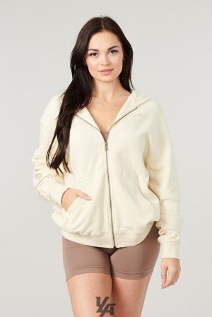 Dámské Svrchní Oblečení YoungLA Emblem Zip Up Hoodie Béžový | 523169GDR