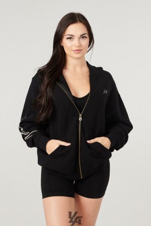 Dámské Svrchní Oblečení YoungLA Emblem Zip Up Hoodie Černé | 541738XKV