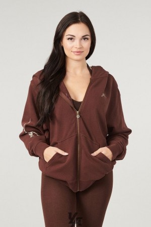 Dámské Svrchní Oblečení YoungLA Emblem Zip Up Hoodie Hnědé | 042139TJE