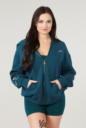 Dámské Svrchní Oblečení YoungLA Emblem Zip Up Hoodie Tyrkysové | 417630BGP
