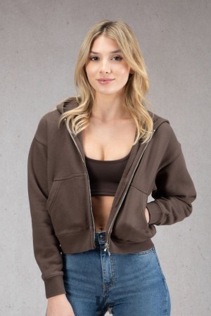 Dámské Svrchní Oblečení YoungLA Essential Zip-up Hoodie Hnědé | 316954KDB