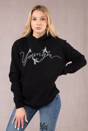 Dámské Svrchní Oblečení YoungLA Hummingbird Oversized Hoodie Černé | 985436NLH