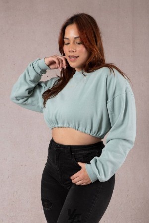 Dámské Svrchní Oblečení YoungLA Scrunch Cropped Sweatshirt Mátově Zelená Blankyt Světle Modré | 804672YMW