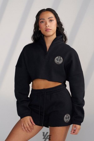 Dámské Svrchní Oblečení YoungLA Teddy Crop Quarter Zip Černé | 647985NYS