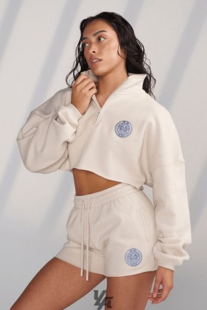Dámské Svrchní Oblečení YoungLA Teddy Crop Quarter Zip Béžový | 658739MRF