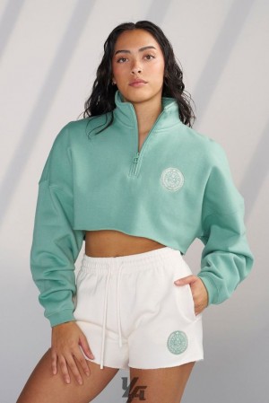 Dámské Svrchní Oblečení YoungLA Teddy Crop Quarter Zip Zelene | 879401KVN