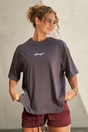 Dámské Tílko YoungLA Retro Short Sleeve Světle Šedé Blankyt Světle Modré | 324761QIZ