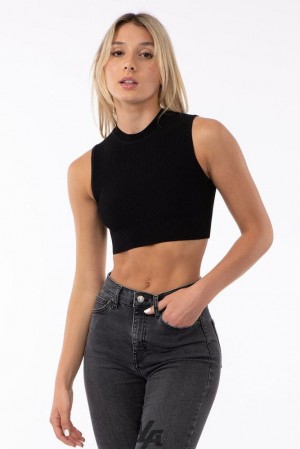 Dámské Topy YoungLA Contour Ribbed Tank Černé | 156783DKN