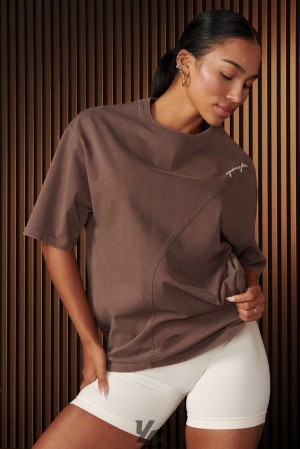 Dámské Topy YoungLA Curve Oversize Tee Tmavě Hnědé Blankyt Světle Modré | 462387IXN