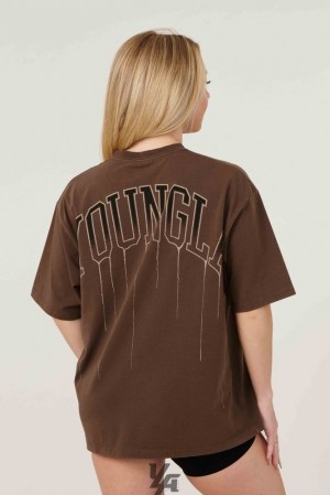 Dámské Topy YoungLA Drip Oversized Tee Hnědé Blankyt Světle Modré | 956473KBO