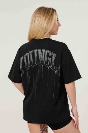Dámské Topy YoungLA Drip Oversized Tee Černé Blankyt Světle Modré | 245863ENX