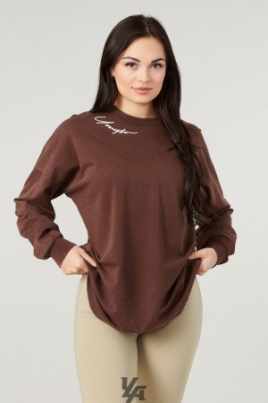 Dámské Topy YoungLA Emblem Long Sleeve Tee Hnědé | 831462OKG