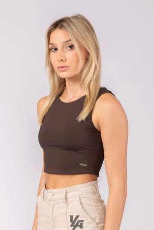 Dámské Topy YoungLA Full Cover Crop Tank Hnědé | 435186VXT