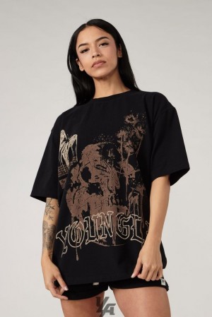 Dámské Topy YoungLA Phantom Oversized Tees Béžový Blankyt Světle Modré | 805429KJD