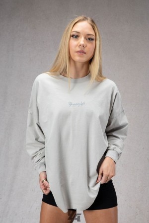Dámské Topy YoungLA Retro Long Sleeve Světle Šedé Blankyt Světle Modré | 938170DGI