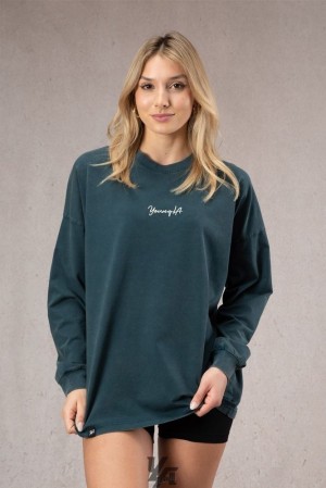 Dámské Topy YoungLA Retro Long Sleeve Tyrkysové Blankyt Světle Modré | 913605YFP