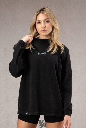 Dámské Topy YoungLA Retro Long Sleeve Černé Blankyt Světle Modré | 451937VRQ