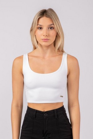 Dámské Topy YoungLA Scoop Neck Crop Tank Bílé | 019485CKS