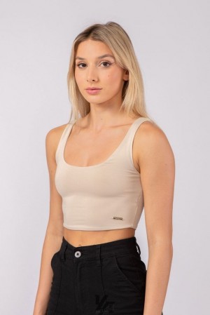 Dámské Topy YoungLA Scoop Neck Crop Tank Světle Šedé Hnědé | 362751HBT