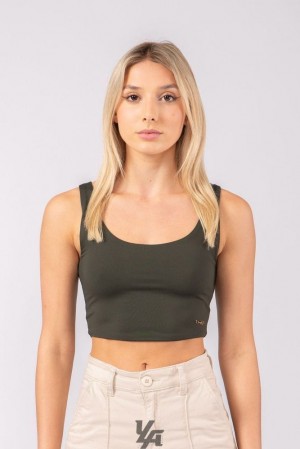 Dámské Topy YoungLA Scoop Neck Crop Tank Tmavě Olivy Zelené | 712036PIH