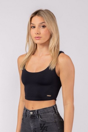 Dámské Topy YoungLA Scoop Neck Crop Tank Černé | 478301WAM