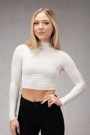 Dámské Topy YoungLA Sheer Mock-neck Long Sleeve Bílé | 637514GXE