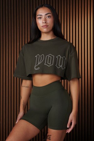 Dámské Topy YoungLA Urban Crop Tee Forest Night | 692701ZFW
