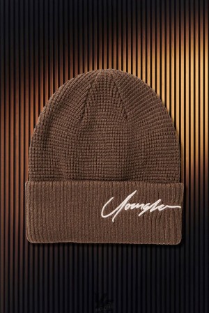 Pánské Klobouky YoungLA Signature Beanies Hnědé | 140683VTF