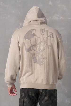 Pánské Svrchní Oblečení YoungLA Drippy Skull Hoodie Béžový Blankyt Světle Modré | 029567UGK