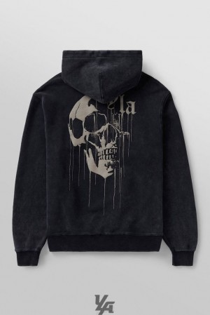 Pánské Svrchní Oblečení YoungLA Drippy Skull Hoodie Černé Blankyt Světle Modré | 195328TDA