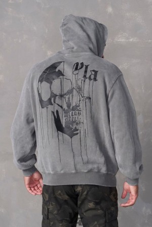 Pánské Svrchní Oblečení YoungLA Drippy Skull Hoodie Šedé Blankyt Světle Modré | 432816WXC