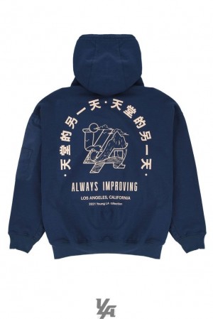 Pánské Svrchní Oblečení YoungLA Goat Hoodies Tmavě Blankyt | 607395SPH