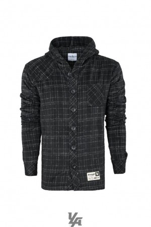 Pánské Svrchní Oblečení YoungLA Hooded Flannels Černé | 162807OML