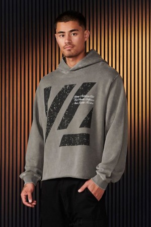 Pánské Svrchní Oblečení YoungLA Icon Washed Hoodies Šedé Blankyt Světle Modré | 018697KTQ