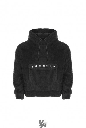 Pánské Svrchní Oblečení YoungLA Kangaroo Teddy Fleece Hoodies Černé | 685249WZS