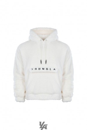 Pánské Svrchní Oblečení YoungLA Kangaroo Teddy Fleece Hoodies Bílé | 908367DJW