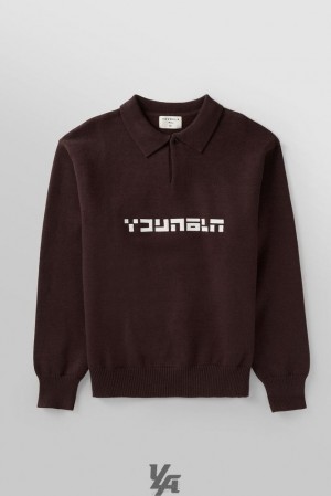 Pánské Svrchní Oblečení YoungLA Knitted Polo Longsleeves Hnědé | 586103VIH