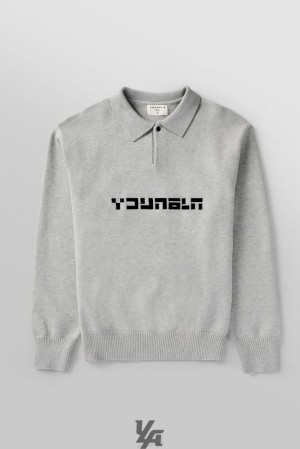 Pánské Svrchní Oblečení YoungLA Knitted Polo Longsleeves Šedé | 671085CZM