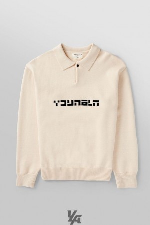 Pánské Svrchní Oblečení YoungLA Knitted Polo Longsleeves Béžový | 730159IRU