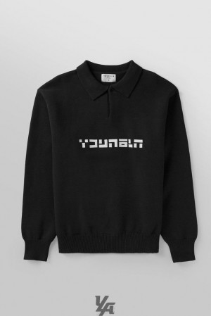 Pánské Svrchní Oblečení YoungLA Knitted Polo Longsleeves Černé | 473860CAZ