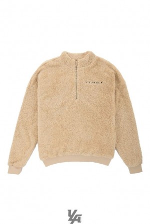 Pánské Svrchní Oblečení YoungLA Quarter Zip Teddy Fleece Hnědé | 063589DSH